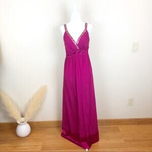 Hale Bob Magenta V Neckline Silk Maxi Dress.